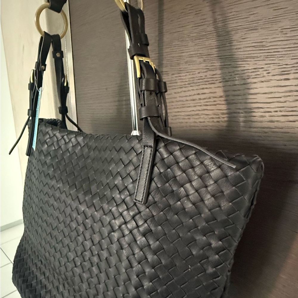 Aqua Madonna Black Woven Tote Bag - Picture 2 of 6